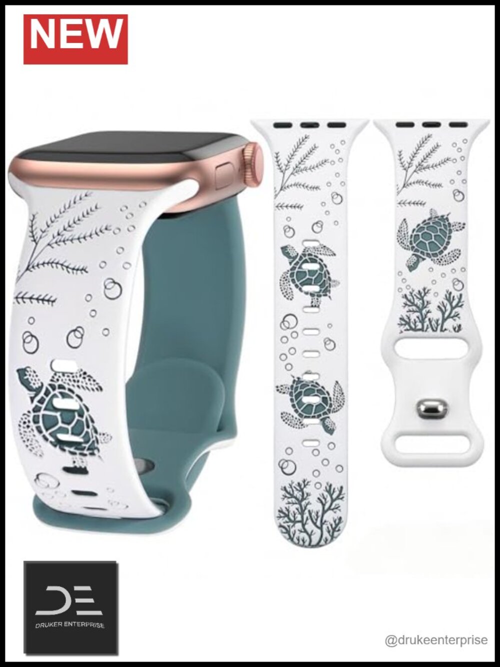 Silicone Smartwatch Band with Sea Turtle Engraving Fits 38-49mm